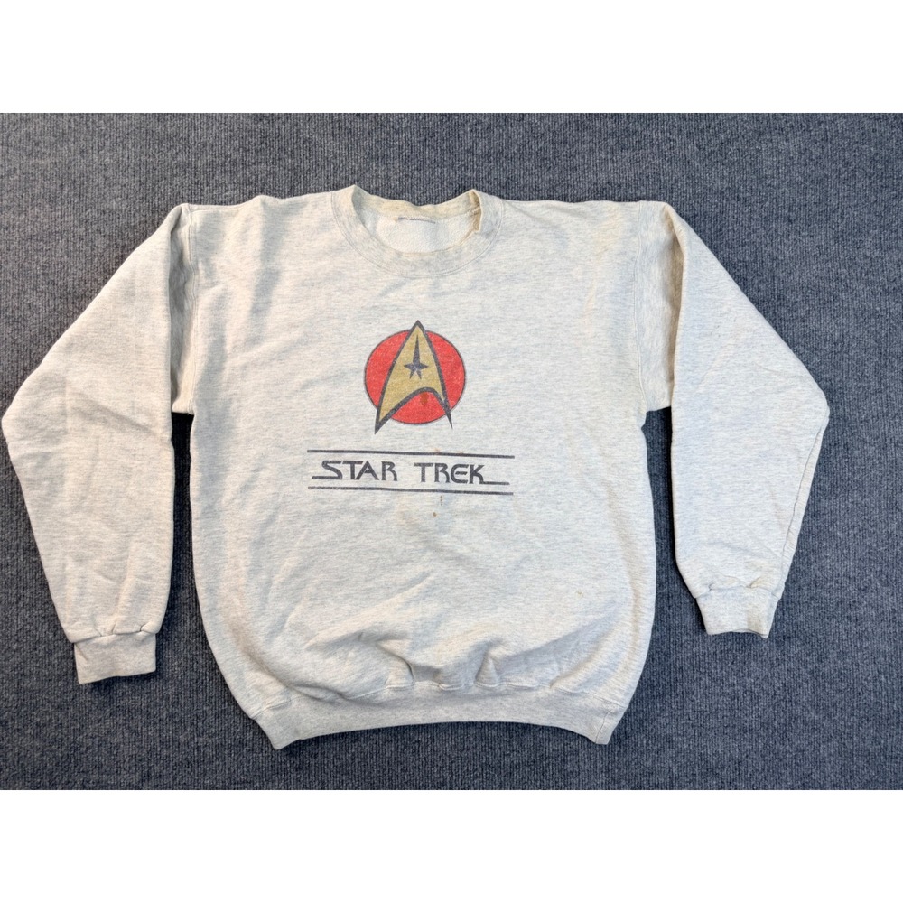 Vintage Star Trek Sweatshirt Mens XL Gray Graphic Crewneck Pullover Stains